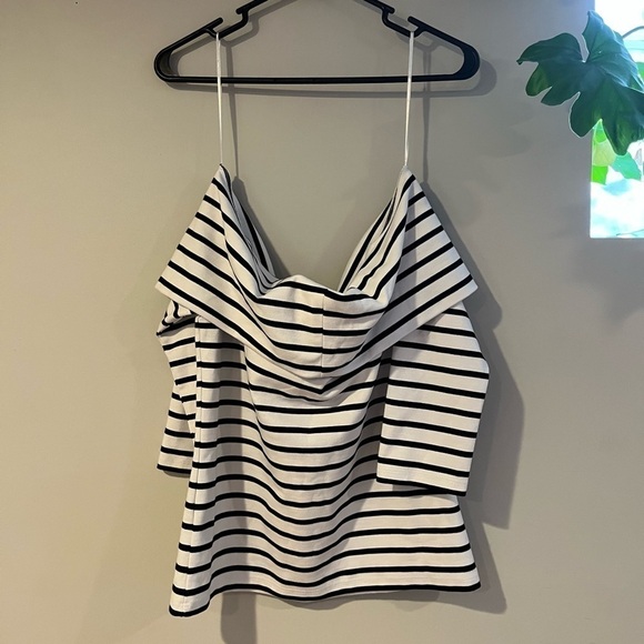 ANTHROPOLOGIE white and black striped Alta off-the-shoulder top M - Picture 4 of 7